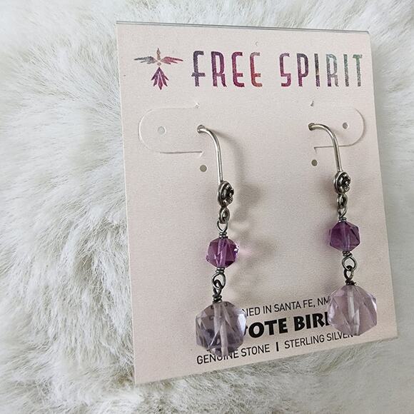 NEW Peyote Bird Free Spirit Sterling Silver Purple Crystal Dangle Hook Earrings - Picture 4 of 8